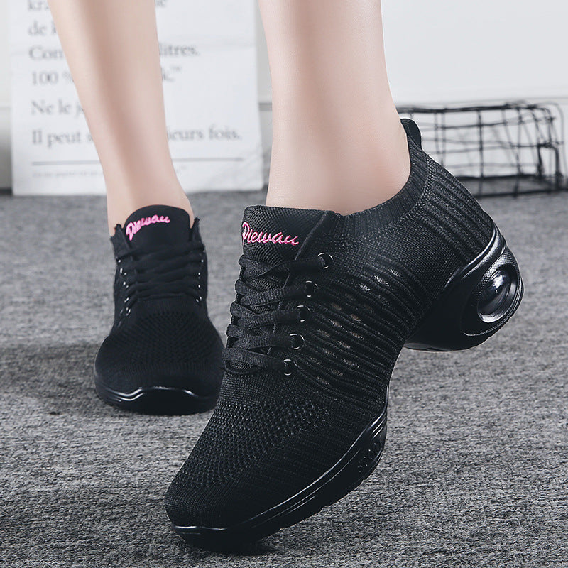 Summer Dance Shoes Ladies White Mesh Elastic Flying Knit Dancing Shoes