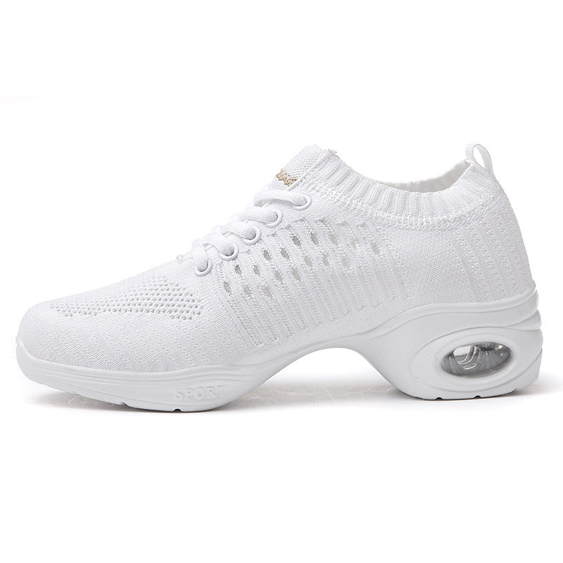 Summer Dance Shoes Ladies White Mesh Elastic Flying Knit Dancing Shoes