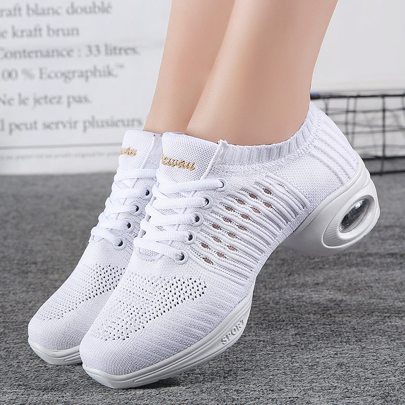 Summer Dance Shoes Ladies White Mesh Elastic Flying Knit Dancing Shoes