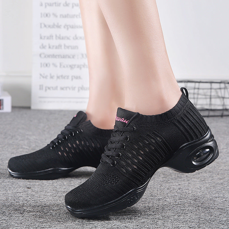 Summer Dance Shoes Ladies White Mesh Elastic Flying Knit Dancing Shoes