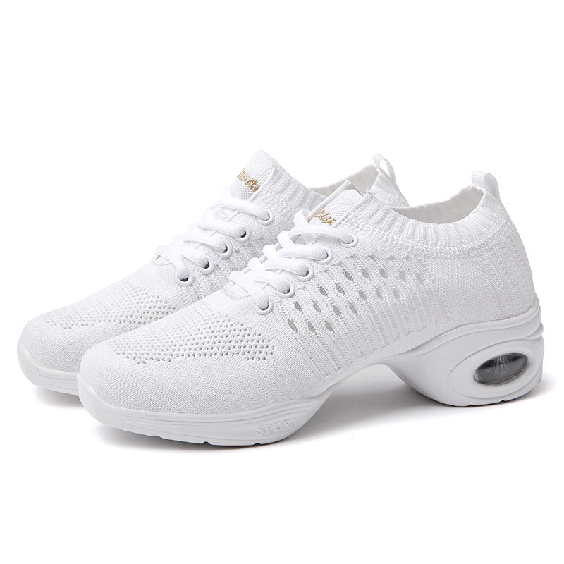 Summer Dance Shoes Ladies White Mesh Elastic Flying Knit Dancing Shoes