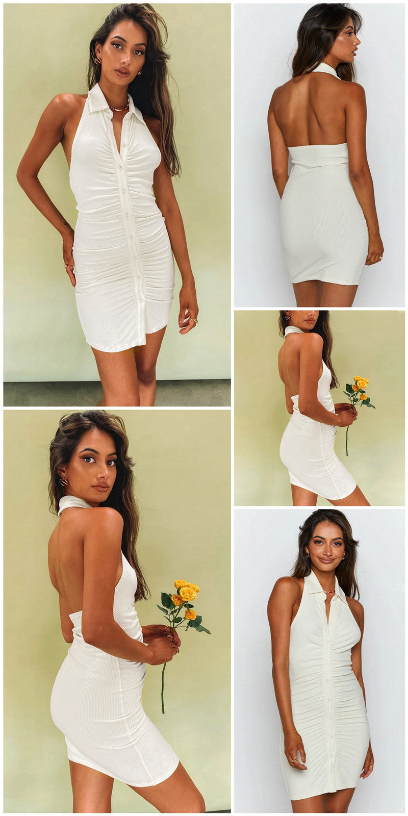 Sexy Open Back Pleated Sleeveless Single-breasted Dress