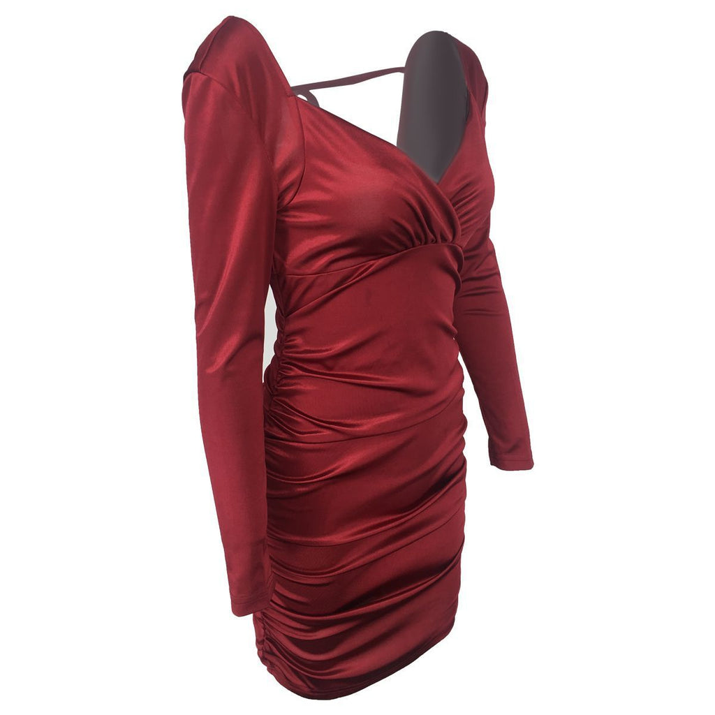 Open Back Strappy Pleated V-neck Dress Short Skirt Dress