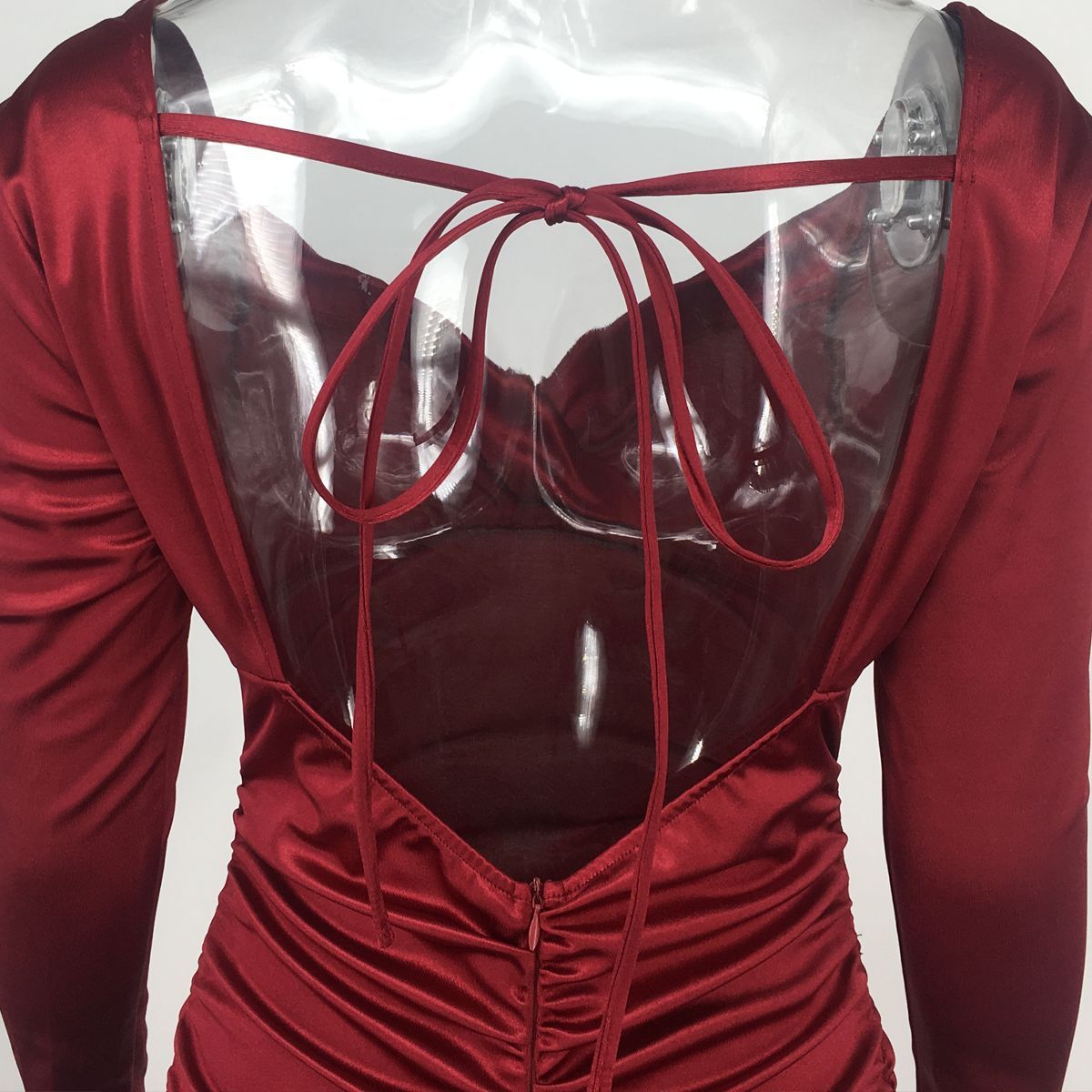 Open Back Strappy Pleated V-neck Dress Short Skirt Dress