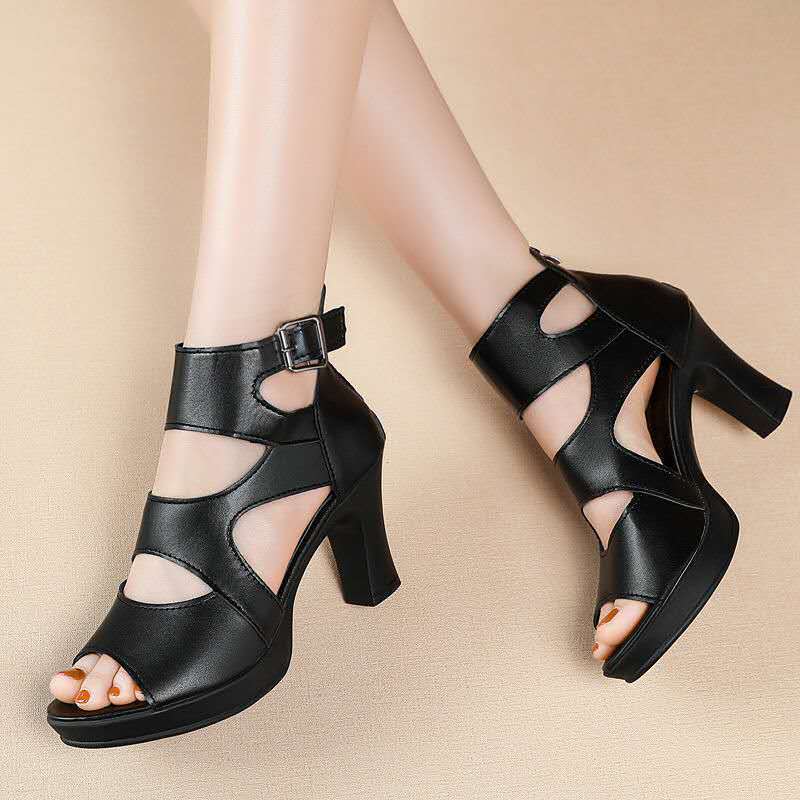 Fish Mouth High-Heeled Sandals Female Summer Trend New Hollow Thick-Heeled Short Boots Waterproof Taichung With Versatile Roman Shoes