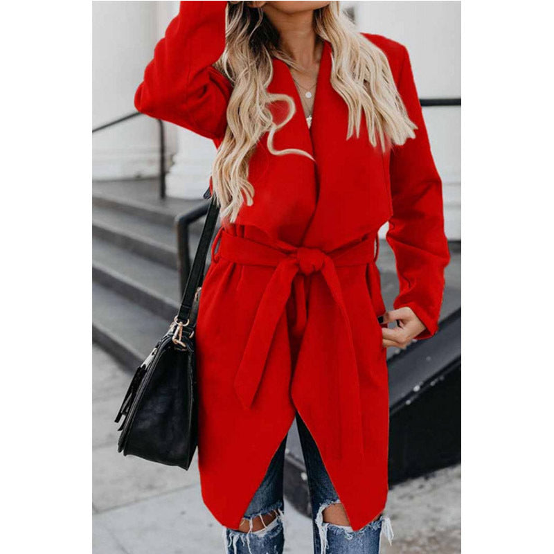 Lapel solid color long trench coat
