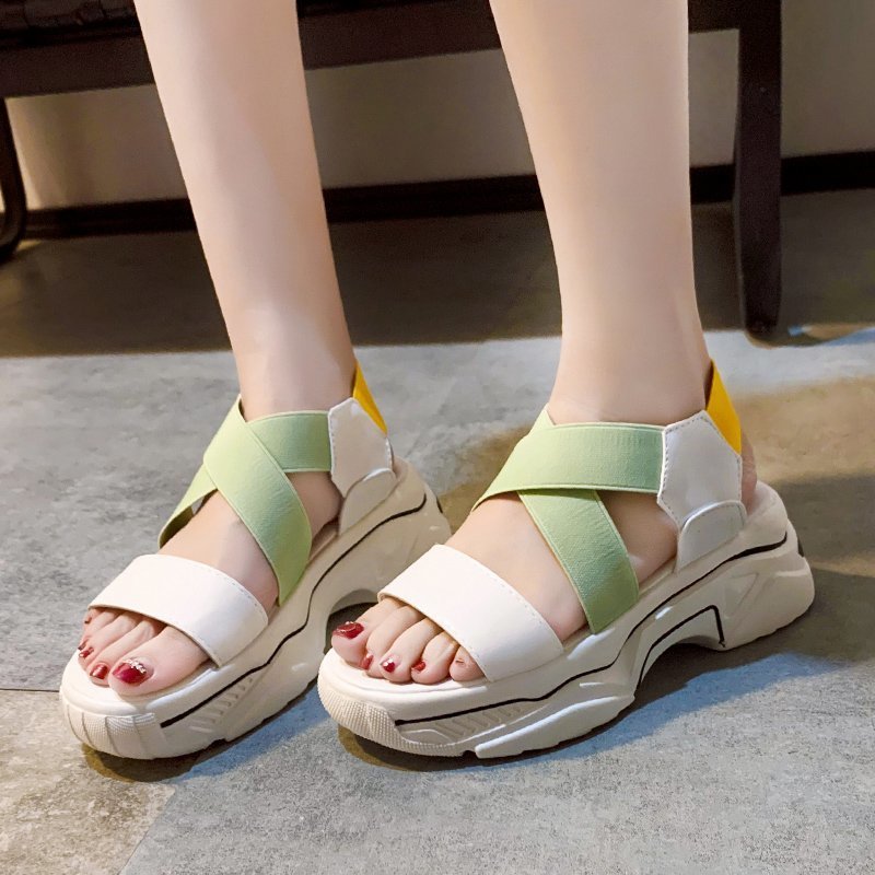 Stretch Fabric Flat Platform Sandals Gladiator Thick Sole Height Increasing Women Shoes