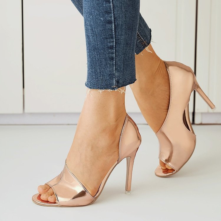 Fish Mouth Sandals Stiletto High Heels Hollow Women'S Shoes