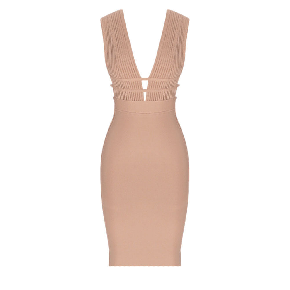 V-Neck Halter Fashion Hollow Tight Bandage Dress Nightclub Sexy Dress