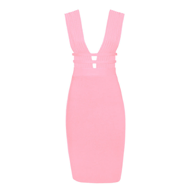 V-Neck Halter Fashion Hollow Tight Bandage Dress Nightclub Sexy Dress