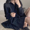 Simple Temperament Lapel Folds Feeling Loose Single-breasted Puff Sleeve Short Doll Skirt