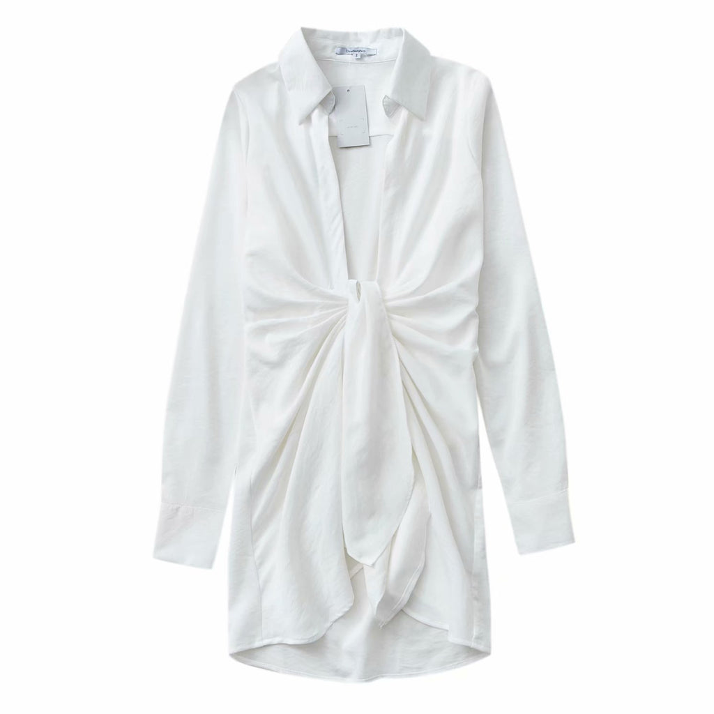 V-neck Shirt Skirt Long-sleeved Silk Dress