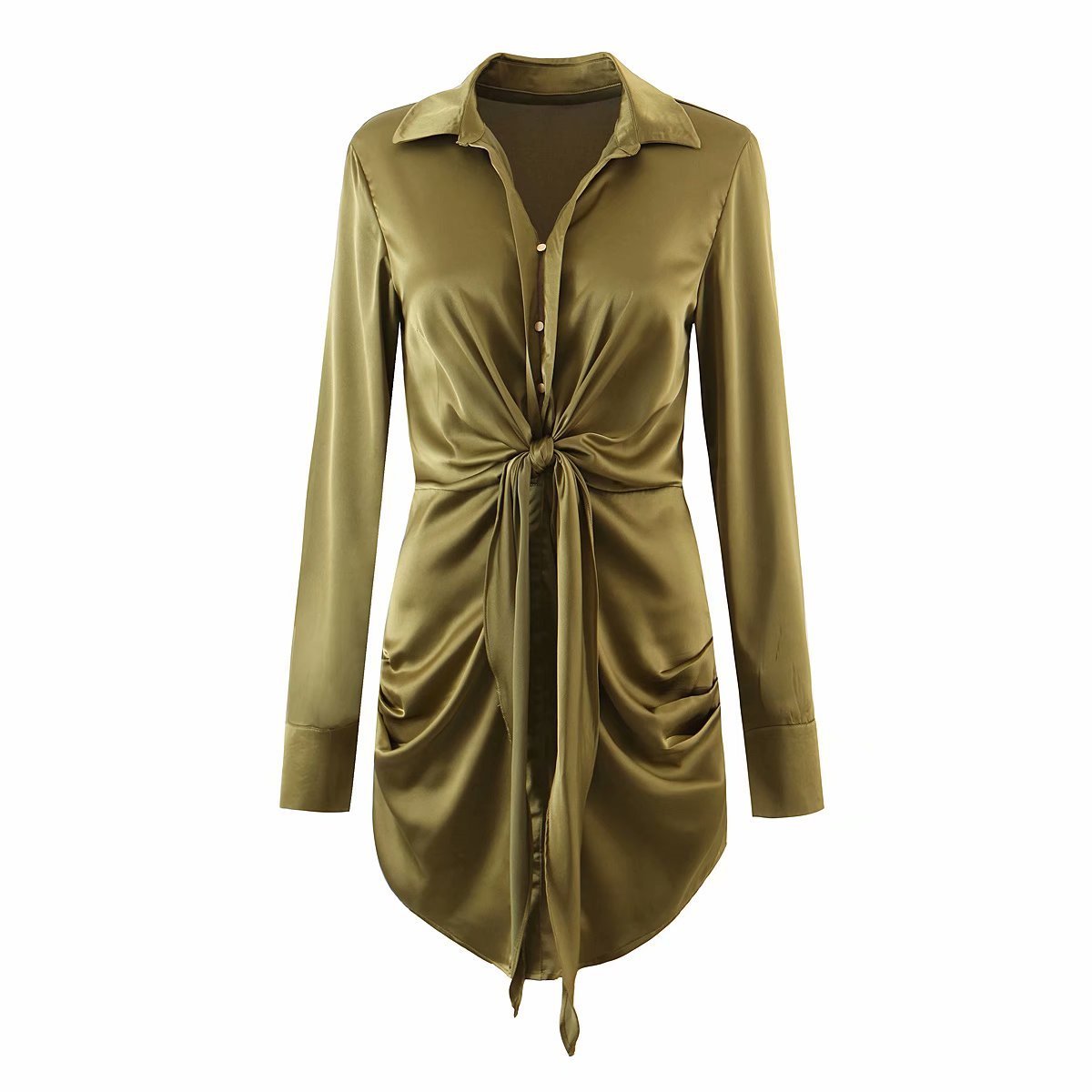 V-neck Shirt Skirt Long-sleeved Silk Dress