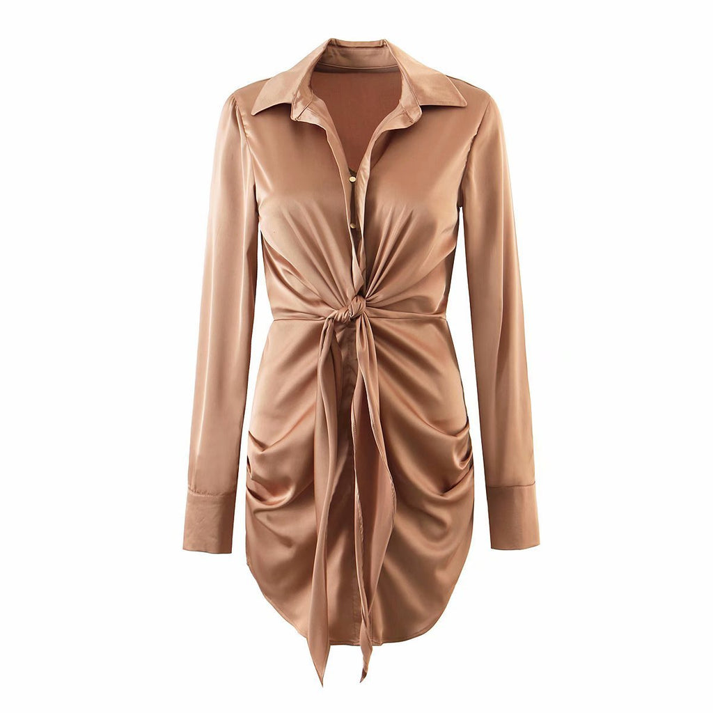 V-neck Shirt Skirt Long-sleeved Silk Dress