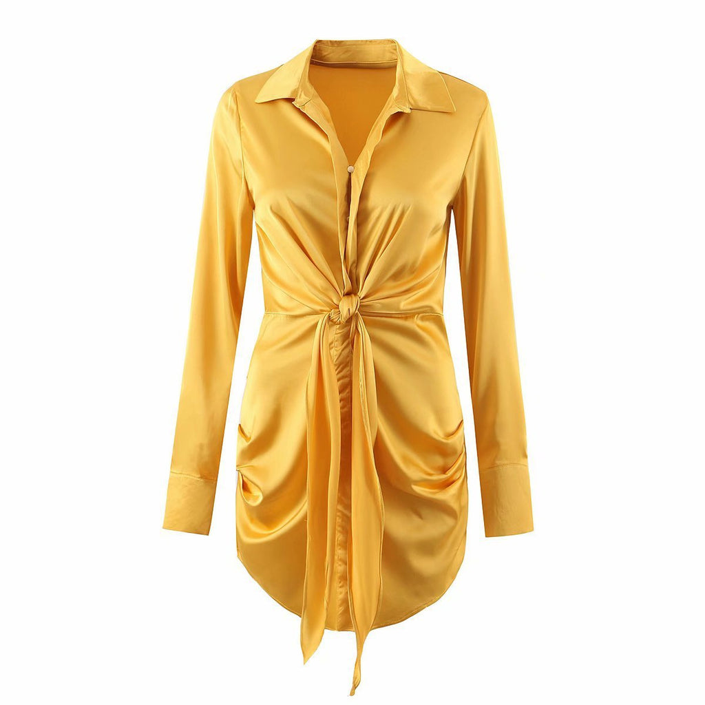 V-neck Shirt Skirt Long-sleeved Silk Dress