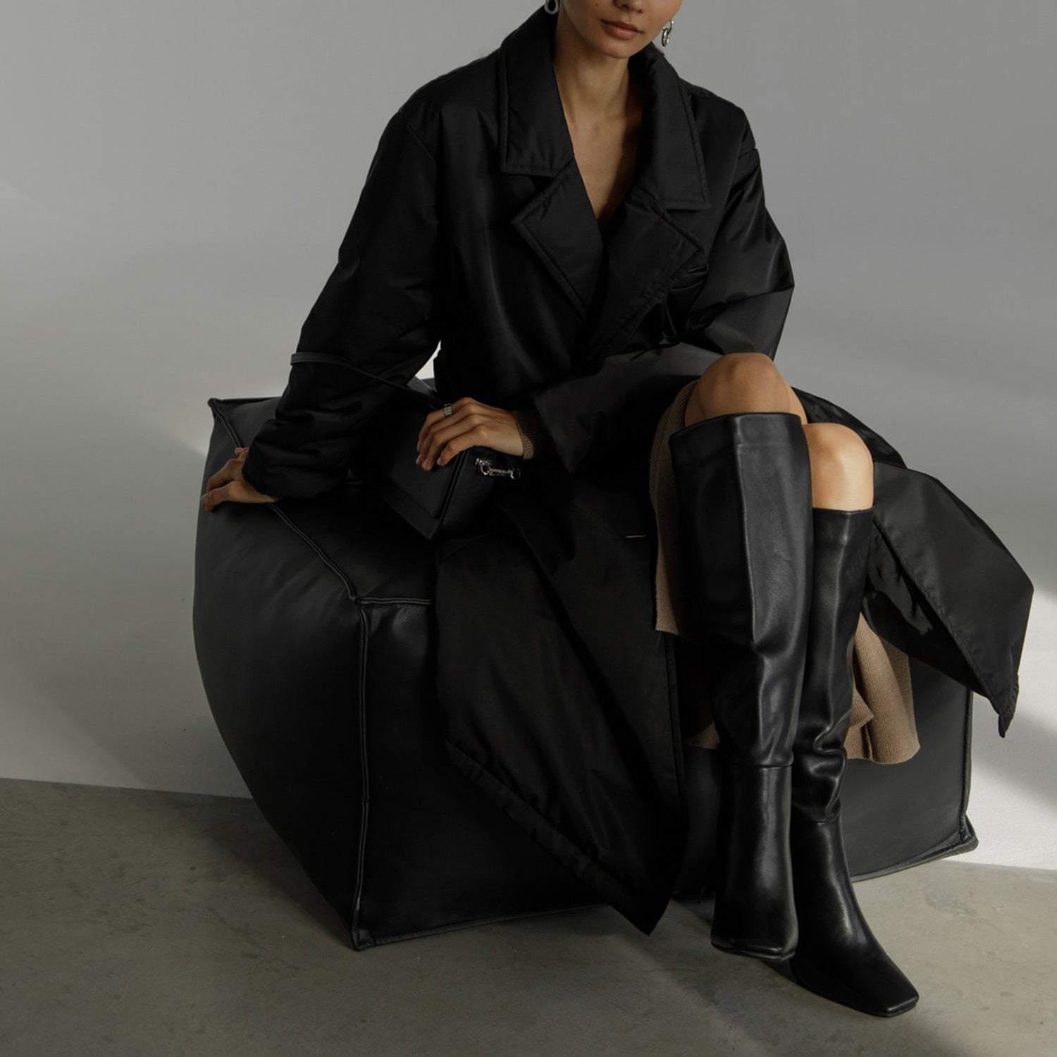 Temperament Long Cotton Jacket With Belt