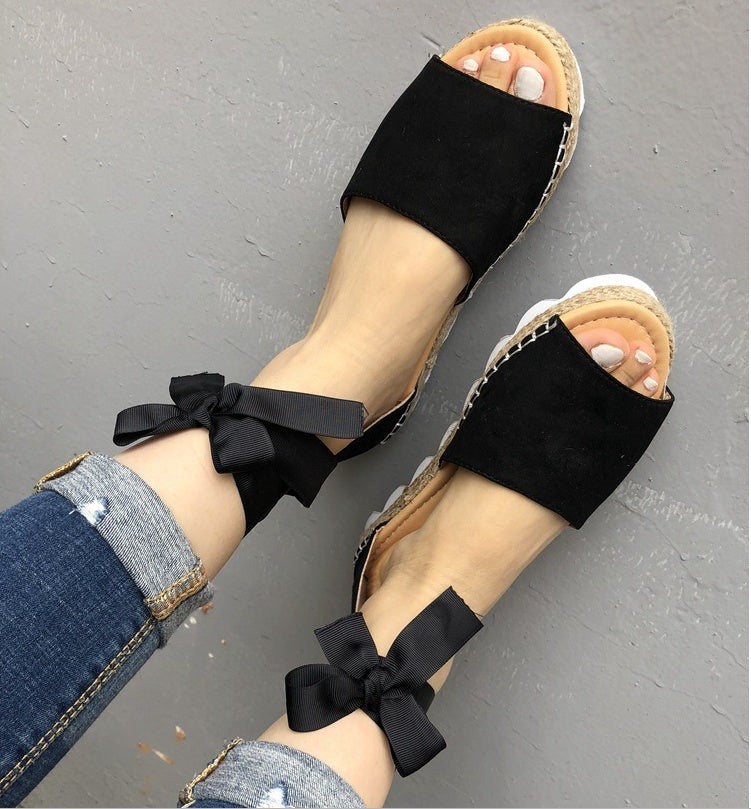 Thick bottom grass fish mouth ankle straps large size sandals ladies sandals