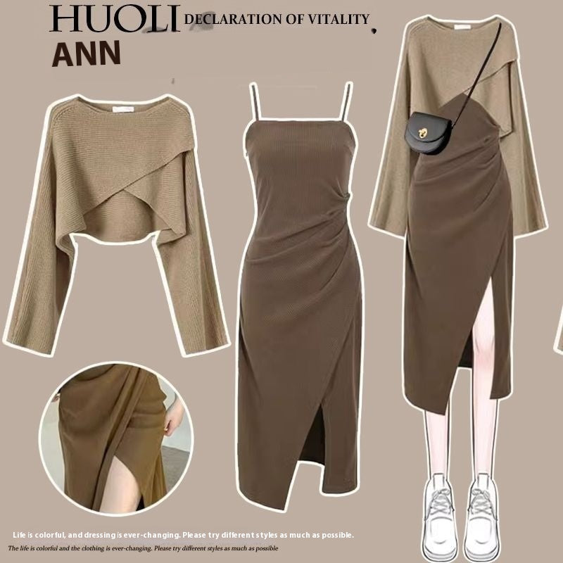 Autumn And Winter Suit Women's Sweater Dress Two-piece Set