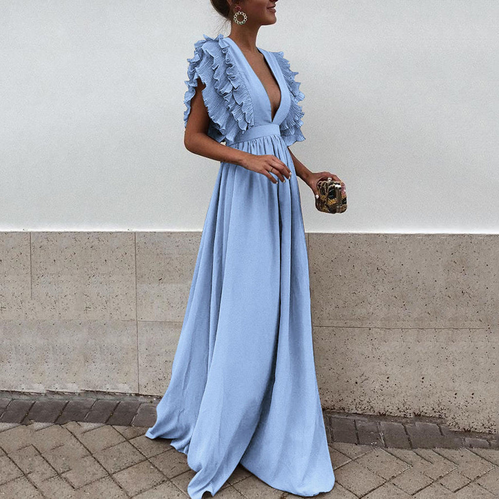 Fungus bohemian dress deep V long high waist dress skirt
