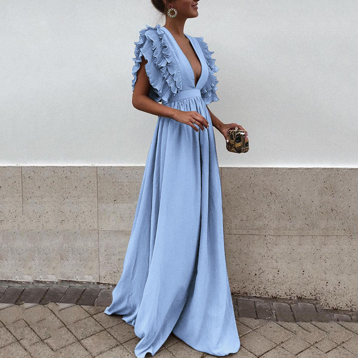 Fungus bohemian dress deep V long high waist dress skirt