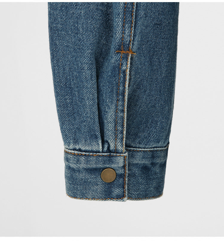 Korean style slim denim dress female waist single breasted