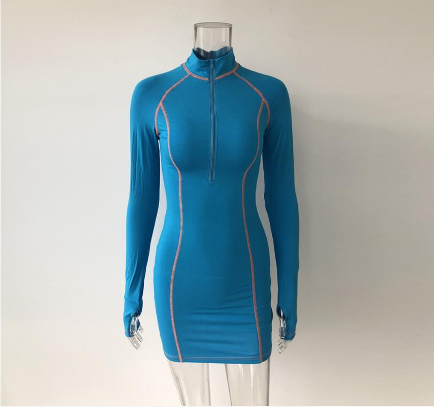 Stand collar zipper long sleeve dress