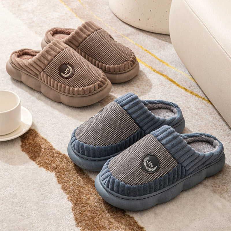 Plus Size Colorblock Plush Slippers For Women Men Winter Warm Home Slipper Indoor Thick-soled Fleece Shoes Couple