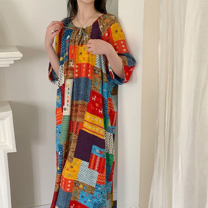 Women's Printed Cotton Nightdress Striped Plus Size Pajamas