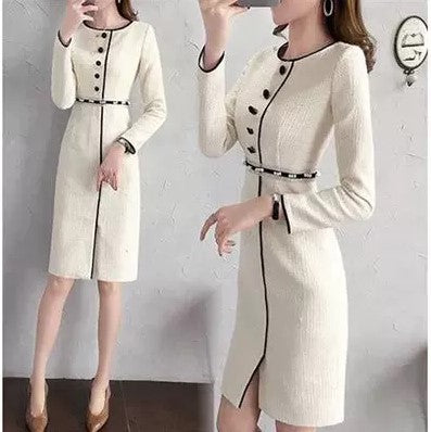 Professional dress new white thick long-sleeved bottom skirt small fragrance dress female autumn and winter