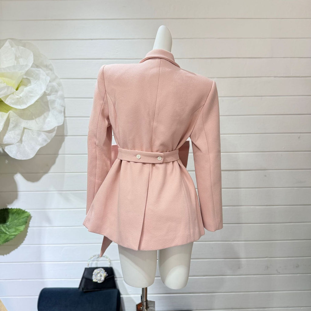 Patchwork Bow Women Notched Collar Long Sleeve Stitching Button Jacket