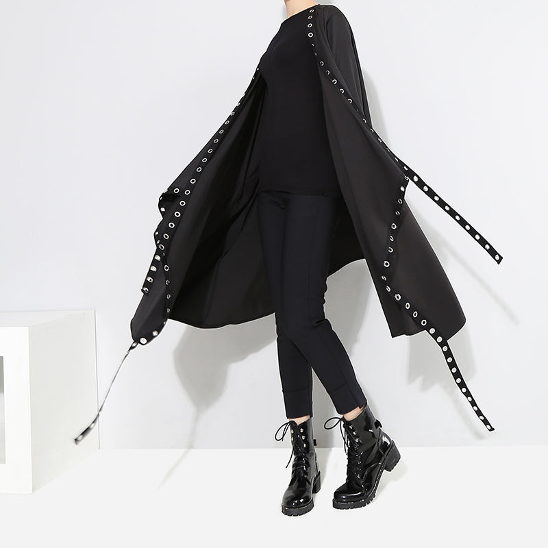 Black Long Sleeve Trench Coat Waisted Women's Jacket
