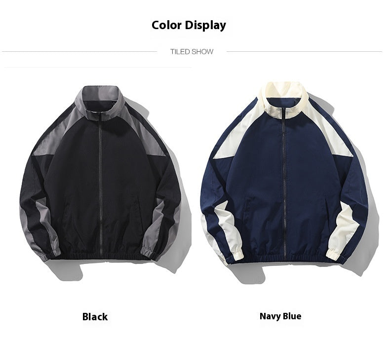 Men's Casual Spring And Autumn Outdoor Stitching Contrast Color Jacket