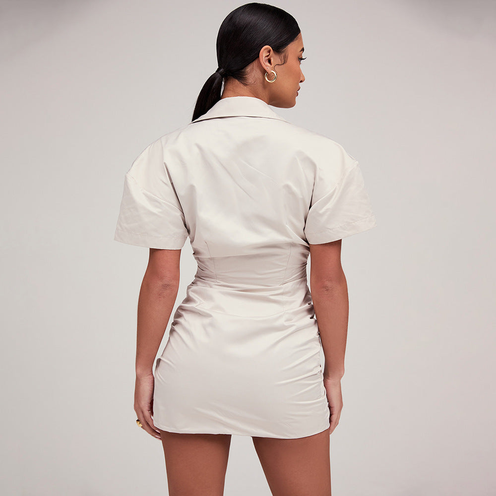 Deep V-neck Dress Temperament Lapel Shirt Skirt