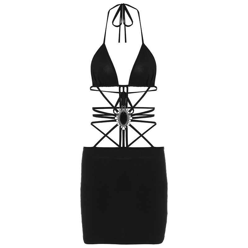 Tie-panel Halterneck Open-back Dress