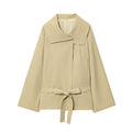 Long Sleeve Jacket With Belt Windbreaker Button Pleated Shorts Fashion Suit
