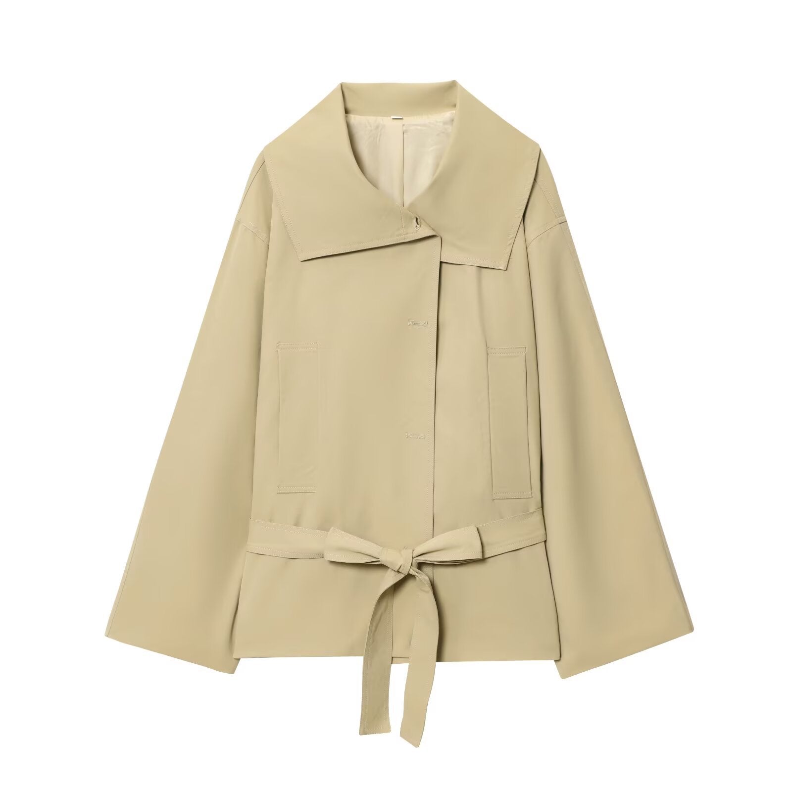 Long Sleeve Jacket With Belt Windbreaker Button Pleated Shorts Fashion Suit