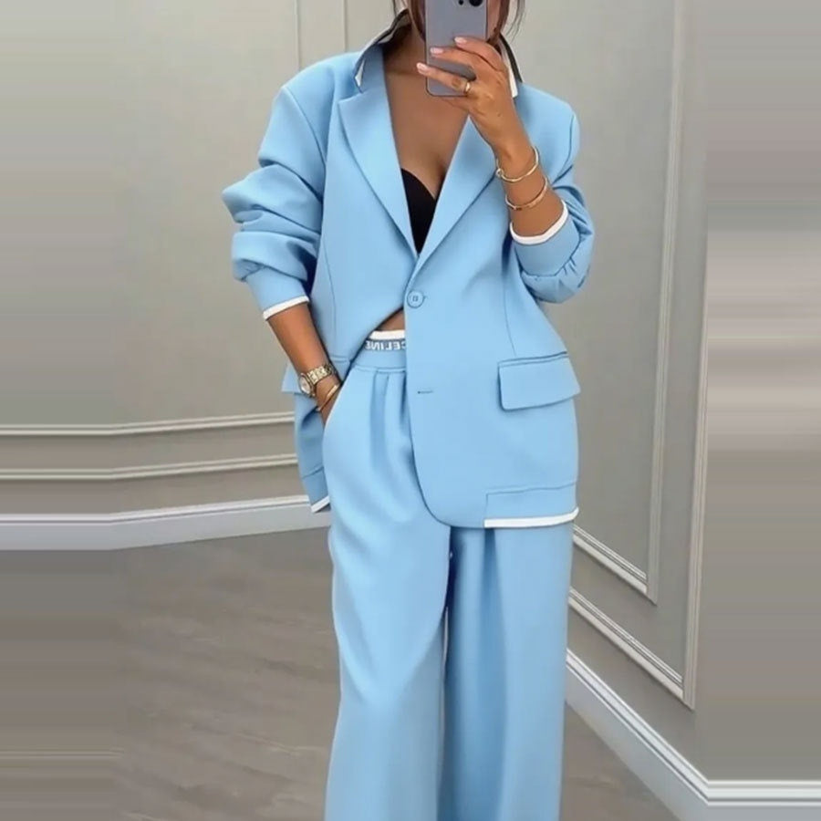 Women's Temperament Long Sleeve Jacket Casual Wide-leg Pants Suit