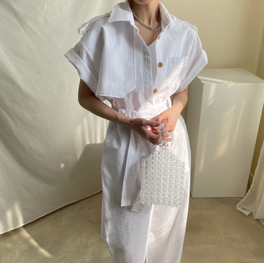 Temperament Lapel Single Breasted Lace Up Waist Multi Pocket Tooling Wide Leg Jumpsuit