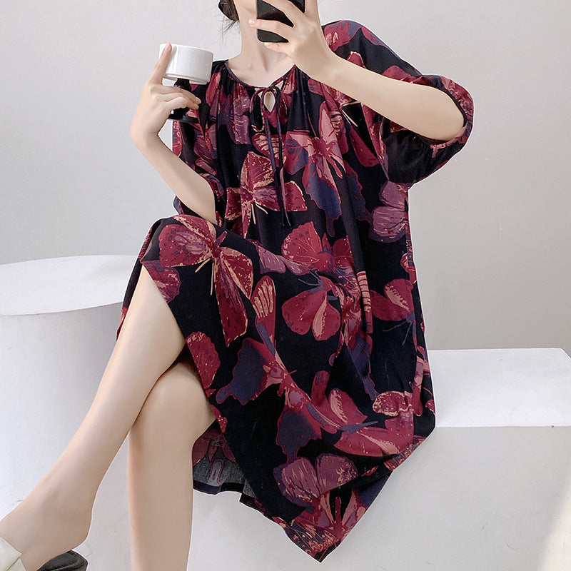 Women's Printed Cotton Nightdress Striped Plus Size Pajamas