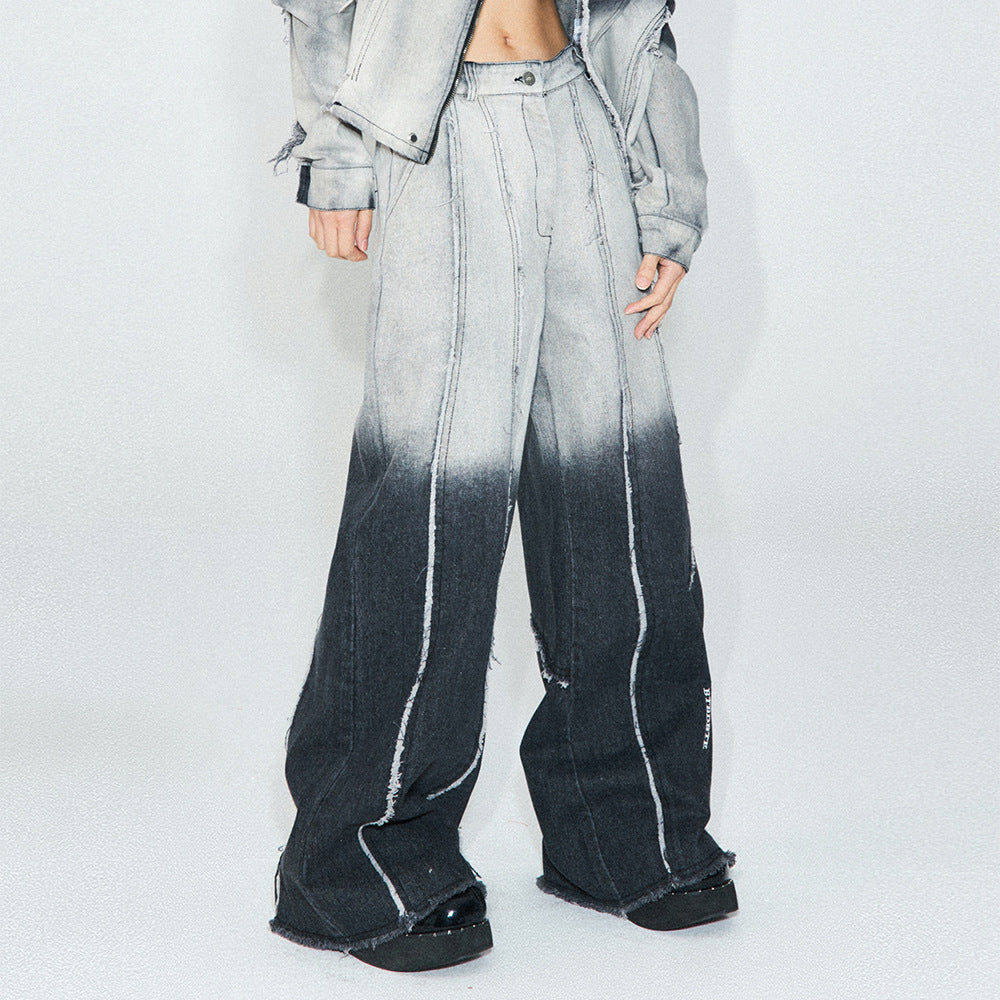 Gradient Denim Overall Suit Men And Women