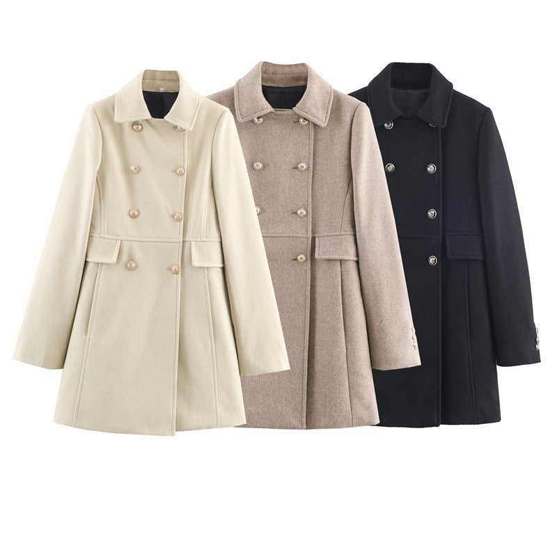 Autumn And Winter Double Breasted Mid Length Coat Jacket