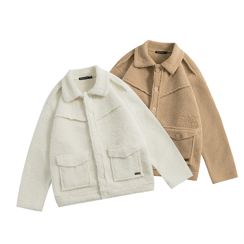Solid Color Lambswool Simple Chic Coat Lapel Casual