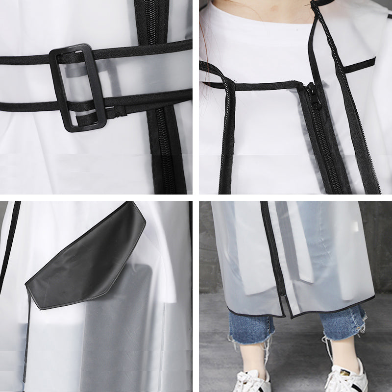 Belt Double Zip Raincoat Long