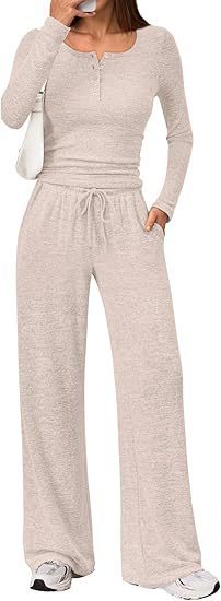 Two-piece Set Women's Long-sleeve Blouse Wide Leg Pants Fashion Casual Set