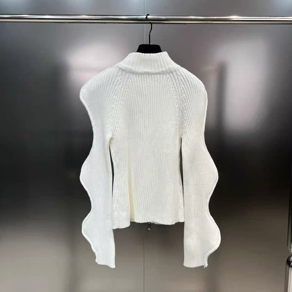 Autumn And Winter Stand Collar Irregular Corrugated Long Sleeve Zipper Jacket