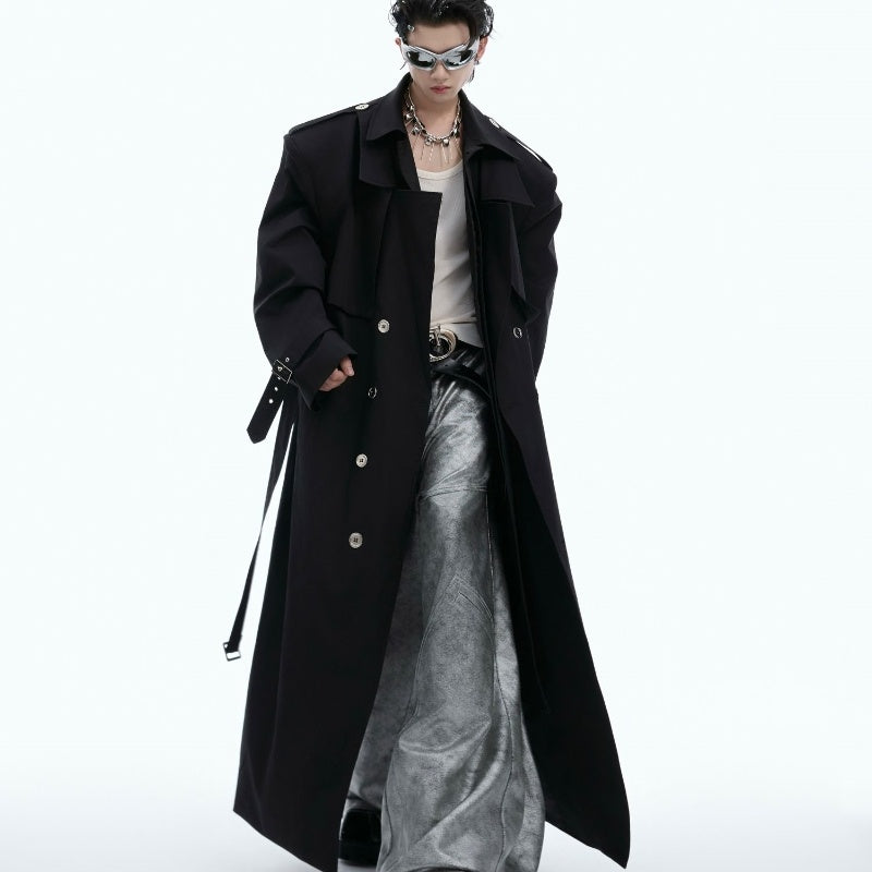 Heavy Industry Niche Deconstructs Fake Two-piece Padded Shoulder Trench Coat