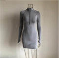 Stand collar zipper long sleeve dress
