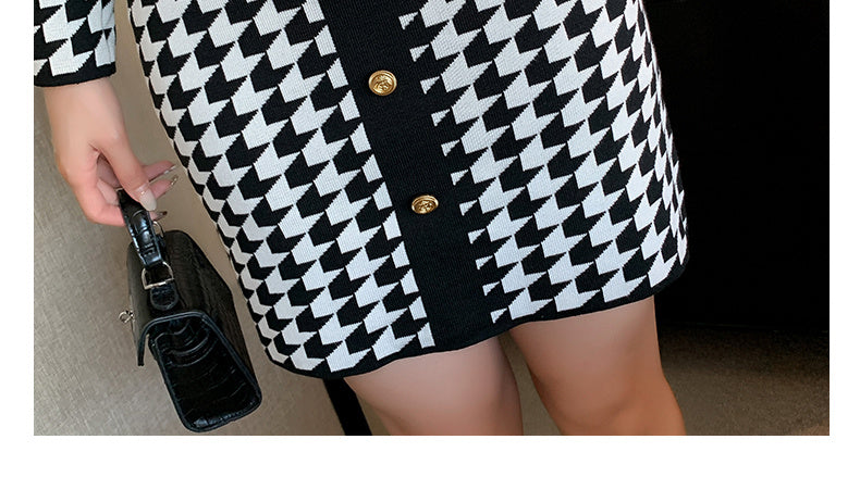 Check Colorblock Single Breasted Knit Pack Hip Dress