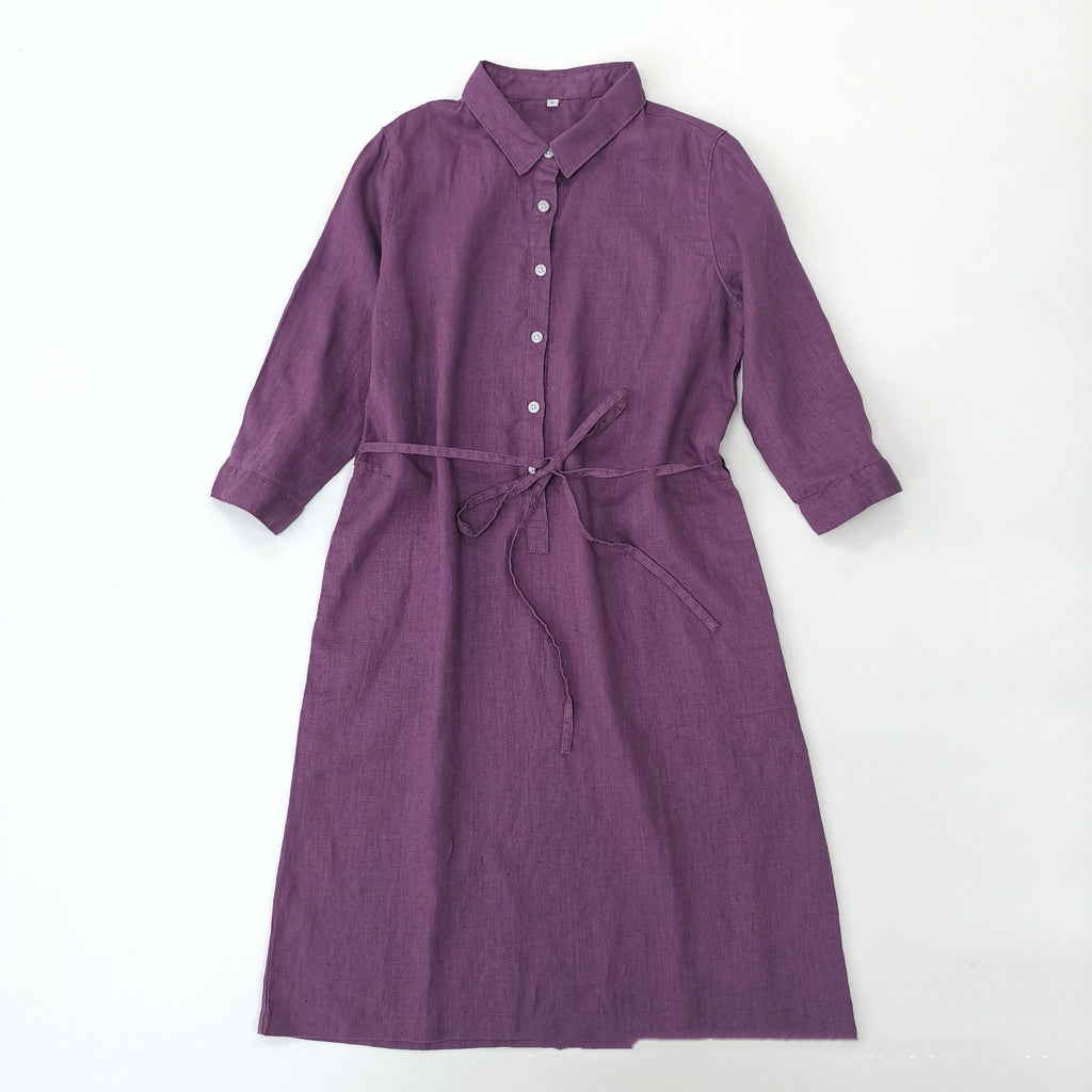 Women's Fashion Single-breasted Half Cardigan Mid-length Shirt Dress