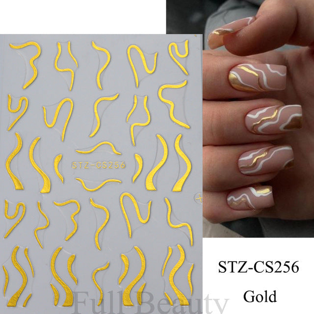 Nail Stickers Ins French Bronzing Lines Metal Scrubs